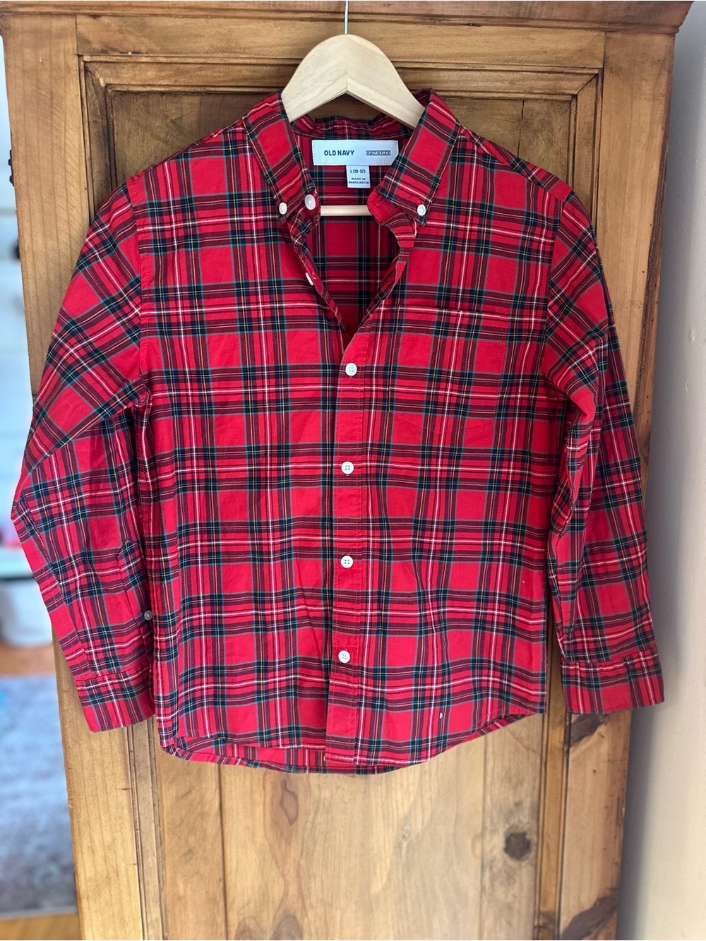 Old Navy Red Plaid Button-Up Shirt Size 10/12